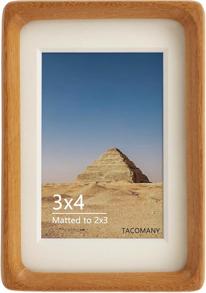 Natural Wood Photo Frames Inspired Tabletop Picture Frame with Mat, Vertical or Horizontal Display (Teak, 3x4 matted to 2x3)