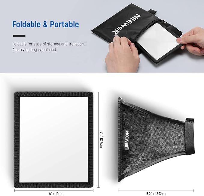 NEEWER Flash Diffuser Light Softbox 5" x 4", Universal, Collapsible with Storage Pouch Compatible with Canon Nikon Sony Godox Yongnuo NEEWER speedlight