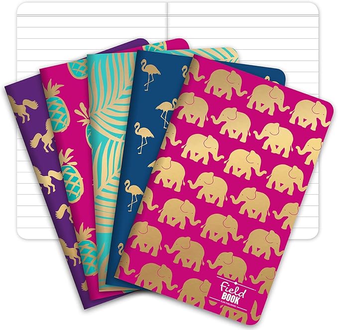 Elan Publishing Company Field Notebook/Pocket Journal - Gold Foil Patterns - Lined Memo Book (3.5"x5.5") - Pack of 5