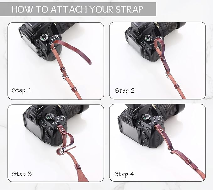 MY MEMORY Handmade Genuine Leather Camera Strap,Adjustable Camera Neck Shoulder Strap for All SLR and DSLR-Dark Brown