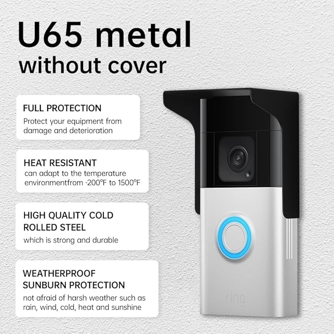 Metals Doorbell Rain Cover Suitable For All Ring Models Doorbell Glare Sun Shade Protector Shield For Ring 1/2/3/4/2020/Pro/Pro 2/Wired Video Doorbells(Black, U65)