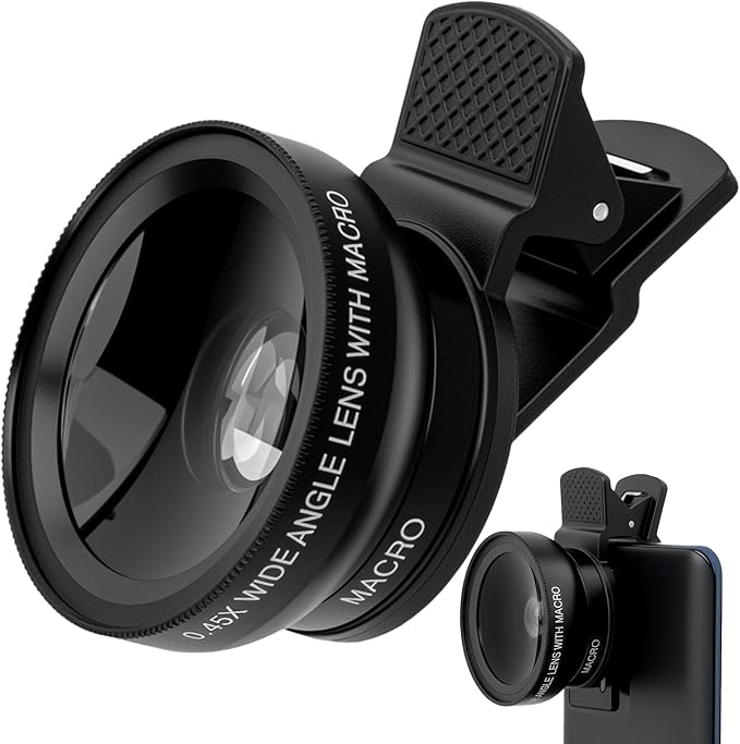 0.6X Wide Angle & Macro Lens for Smartphone - 20x Macro Phone Lens, Aluminum Clip-On for Live Stream/Vlog/Photography