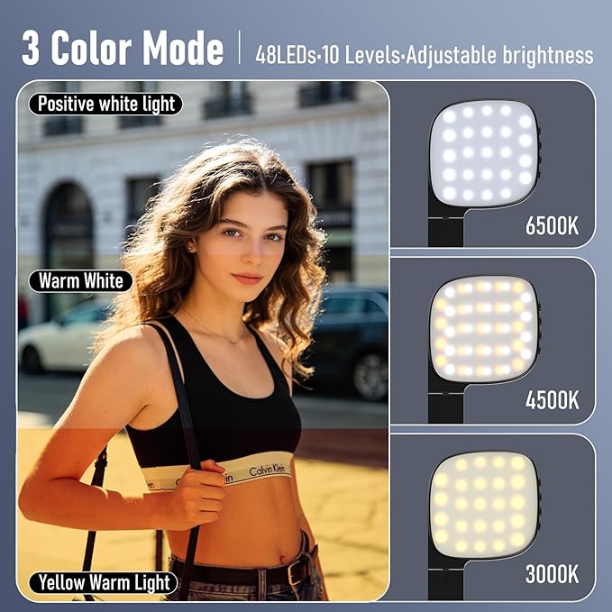 Magnetic Selfie Light with Mirror, 360° Adjustment, Portable Mini LED Phone Fill Lighting, Phone Mirror with Lights for Selfie, Makeup, Video Conference, TikTok (Black)