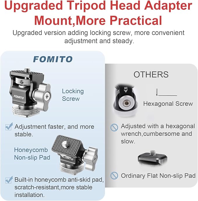 FOMITO Metal Camera Monitor Mount with 1/4" Serew and Cold Shoe, Rotary Adapter 360° Swivel Universal for Flash Speedlite, Field Monitor, LED Video Light, Microphone,etc