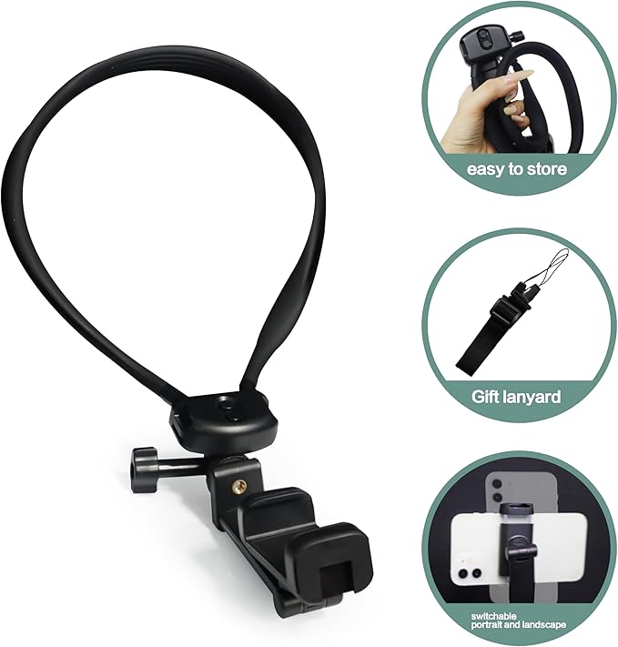 4-in-1 Clamping Neck&Chest Phone Mount–Hands-Free POV Vlog Video Holder for Recording&Streaming,Wearable Camera Stand for Indoor/Outdoor Content Creation,Compatible with iPhone/Android Phones