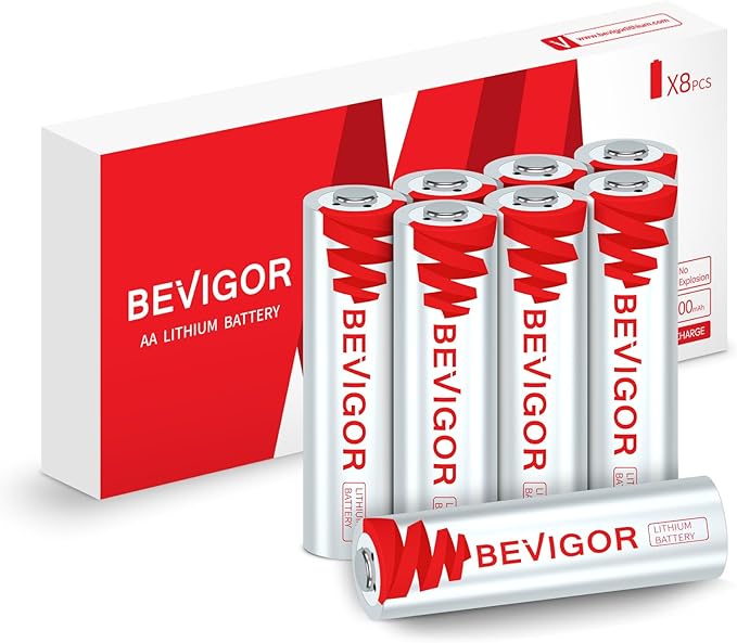 BEVIGOR® Lithium AA Batteries 8 Pack, Long Lasting 1.5V 3000mAh AA Battery, 20-Year Shelf Life Lithium Batteries for Blink Camera, Flashlight, Microphone, Alarm System【Non-Rechargeable】