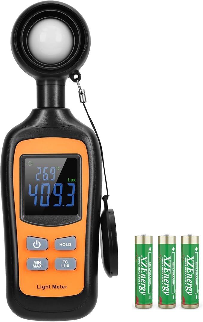 Handheld Digital Light Meter,4 Digit Color Screen Illuminance Meter with Ambient Temperature Measurer,Range up to 200,000 Lux Luxmeter,for Photography Plants Lighting Intensity Brightness Measurement