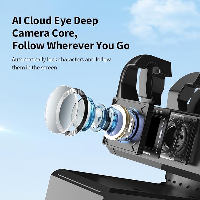 AI Tracking Gimbal Stabilizer for SmartiPhone - 360° Auto Face Follow, Bluetooth Remote, Anti-Shake Tripod for Vlogging/Live Stream, Metal Bracket with Gesture Control