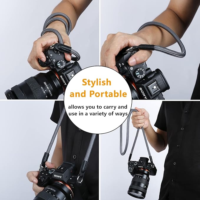 Camera Shoulder Strap Climbing Rope Camera Neck Strap for Mirrorless and DSLR Cameras, with Lens Cap Keeper (Silver)