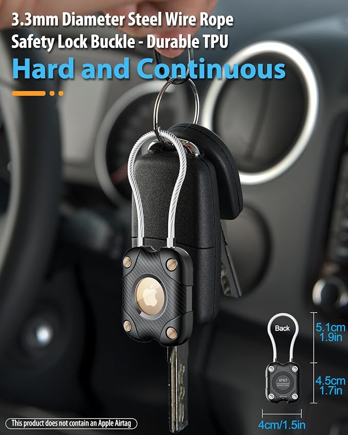 for Airtag (1st & 2nd Gen) Holder with Wire Cable 4 Pack, Secure Lock Airtag Keychain,IPX7 Waterproof,360°Hard Protective Air Tag Case Holder for Key Chain,Key Ring,Car,Luggage