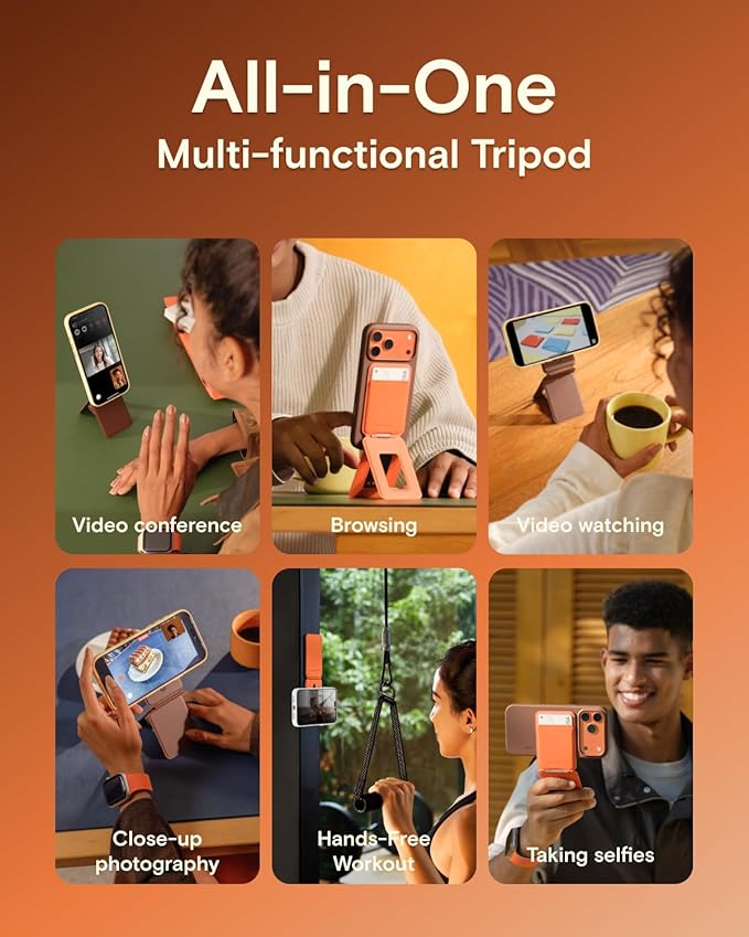 MOFT Phone Tripod Wallet for iPhone, Mulit-Angles, Lightweight & Portable Phone Stand, MOVAS Vegan Leather Magnetic Wallet, Strong Magnets, NFC Card Holder,Travel Essential, Sunrise (with Card Slot)