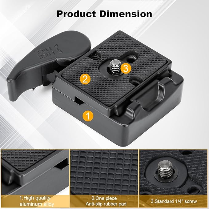koolehaoda Camera Quick Release Plate 323 RC2 Aluminum Rapid Connect Adapter with 1/4" and 3/8" Screw Mount Plate Fit for Manfrotto Tripod Monopod Head