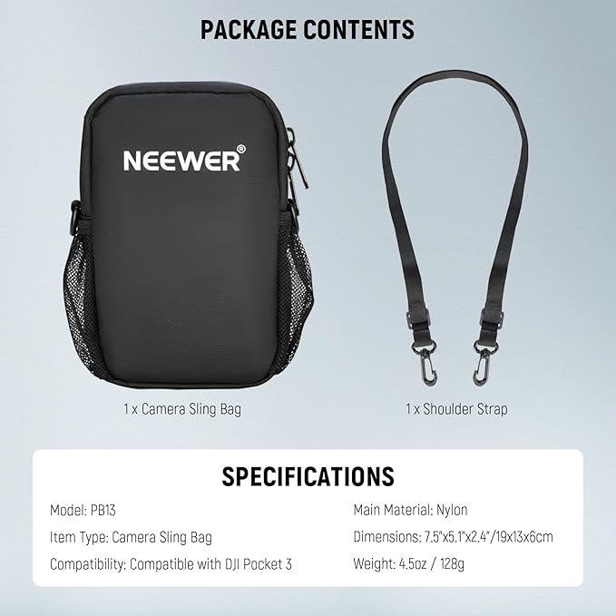 NEEWER Camera Sling Bag, Water Resistant Lightweight Compact Travel Case Crossbody for Photographers, Compatible with DJI Osmo Pocket 3 DSLR Mirrorless Small Photography Accessories, PB13