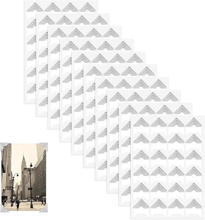 240 Pcs Silver Photo Corners Self Adhesive Picture Corners, Scrapbook Photo Corner Stickers, Photo Mounting Corners for Photo Album, Picture Frames, Journal, 10 Sheets