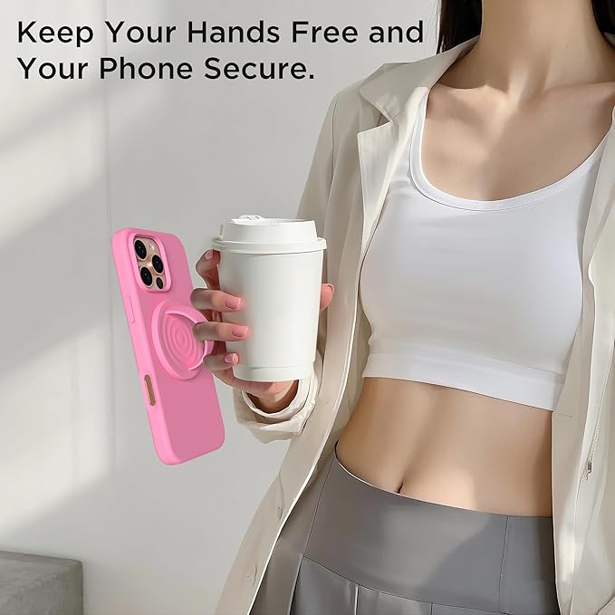 Magnetic Phone Grip Ring Holder, Liquid Silicone Magnet Cell Phone Grip Finger Loop, Compatible with Magsafe, Back of Phone for iPhone 17/16/15/14/13/12 Series, Tender Pink