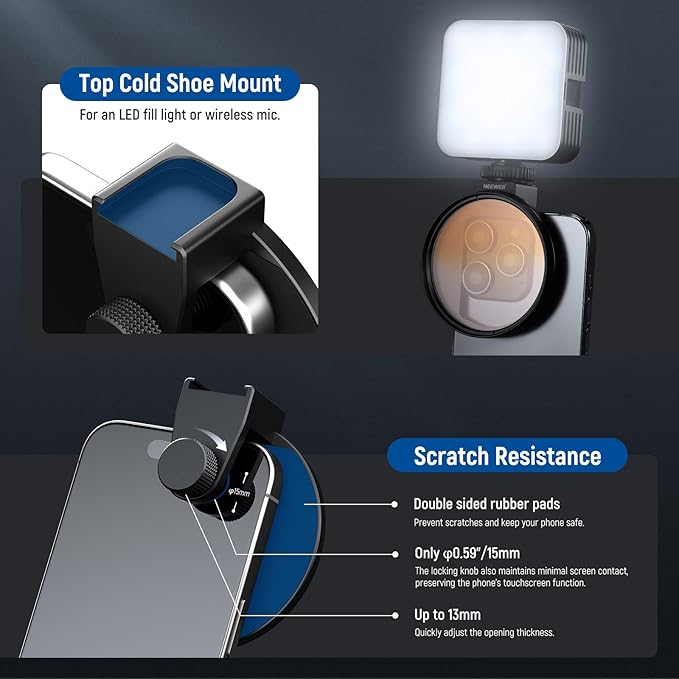 NEEWER Clip On 67mm Phone ND Filter Kit with Cold Shoe Lens Clip, CPL/ND32/6 Point Star/4 Graduated Color Filter Compatible with iPhone 17 16 16e 15 Android Samsung Galaxy S25 Ultra S24