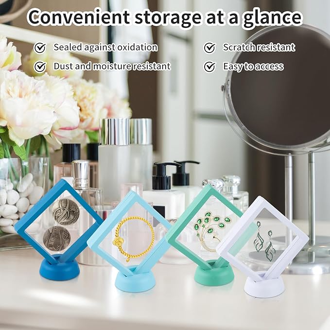 20 Pcs Floating Frame Case with Stands, 3.5X 3.5 x 0.8 inch, Challenge Coin Display,Transparent PE Jewelry Storage Box, Floating Display Holder Stands for Antique Challenge Coins, Medallion(Color C)