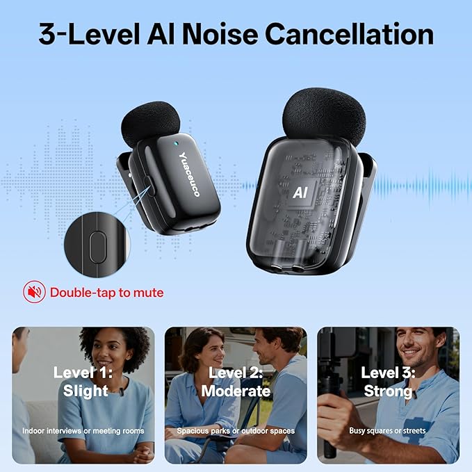 Mini Wireless Lavalier Microphone for iPhone ipad Android, Noise Reduction and Mute, 33h Charging Case, AI Voice Changer, 131FT Range, Mini Lapel Mic for Video Recording, Vlogging, YouTube