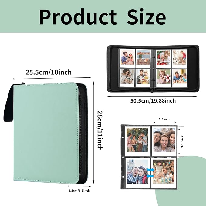Polaroid Photo Album Book with 240 Pockets 3.5x4.25 Inch Pictures Fits for Polaroid i-Type, 600, SX-70，Go instant photos and Fujifilm Instax Wide Square Photos（Mint Green）