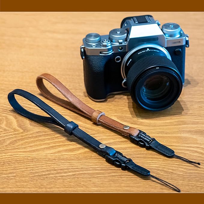 Handmade Cowhide Leather Camera Wrist Strap, Brass Hardware with Duraflex buckle, Black or Brown, Hand-Stitched