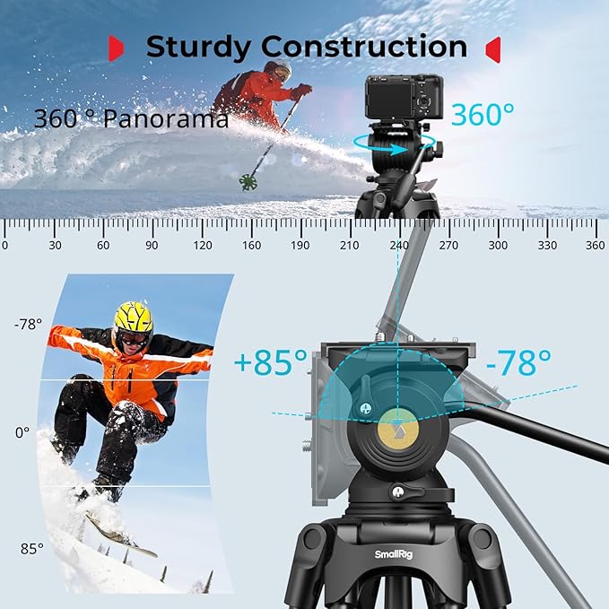 SmallRig FreeSpeed Heavy Duty Video Tripod, 74" Camera Tripod with 360° Fluid Head for Manfrotto Plate, One-Knob Quick Extend, 75mm Bowl, Load up 17.64lb for DSLR Mirrorless Camera, Camcorder- FSD14