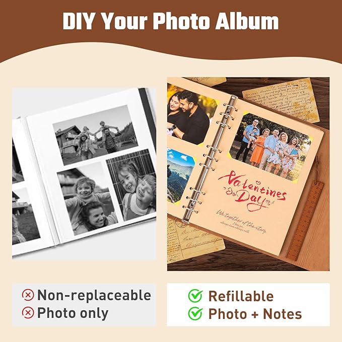 Travel Scrapbook Album Waterproof Large Photo Album with Writing Space 64 Pages Self Adhesive & 40 Journaling Pages DIY Memory Photo Book Photo Scrapbook Album Kit for Wedding Family Vacation
