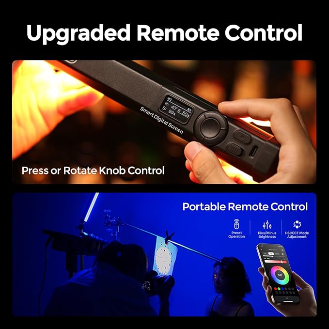 PHOTOOLEX RGB Tube Light, 5200mAh Magnetic Handheld Light Stick, 360°Full Color LED Video Lighting Wand, 2500K-9900K, 21 Scenes, CRI 96+, for Studio Photography Vlog Recording Streaming