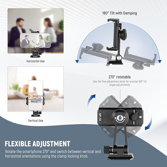 Neewer Phone Tripod Mount Adapter with Arca Type QR Base, Cold Shoe, 1/4" 3/8" Holes, 360° Swivel 180° Tilt, Phone Holder Compatible with iPhone Samsung Arca Swiss DJI RS 4 Pro 3 2 Stabilizer, SP-18