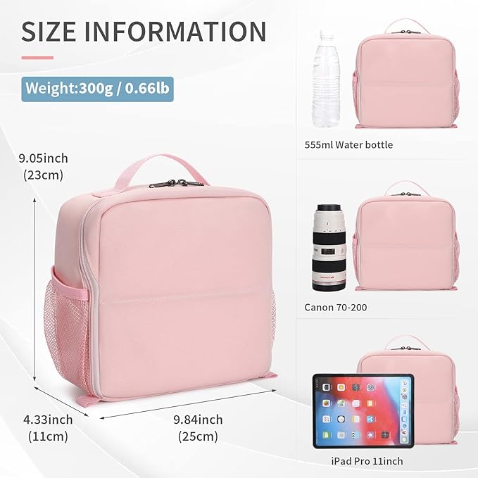 BAIGIO Camera Bag Insert Handbag Inner Case Large Capacity Small Camera Insert Bag Shockproof and Water-resistant DSLR SLR Foldable Protective Camera Organizer Cube Padded Camera Bag Pink