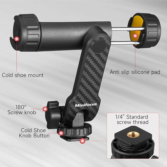 Phone Tripod Mount, Universal Tripod Phone Holder with 2 Cold Shoe and 1/4" Screw, 360° Rotates and 180° Tilts Adjustable Cell Phone Mount Adapter, Camera Phone Clamp for iPhone & All Phones