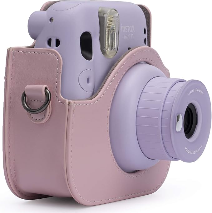 Frankmate PU Leather Camera Case Compatible with Fujifilm Instax Mini 11 12 Instant Camera with Adjustable Strap and Pocket (Pink)
