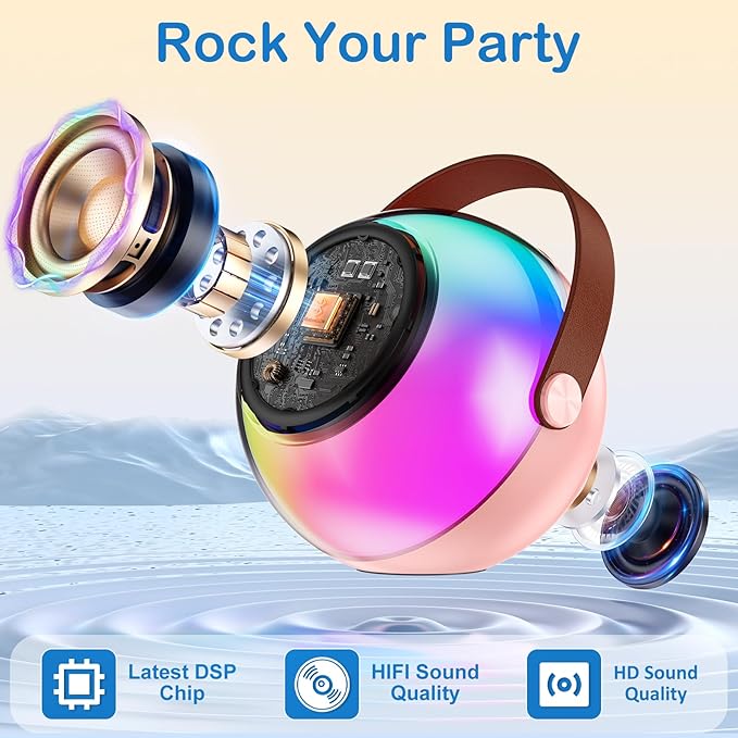 Mini Karaoke Machine for Kids Adults, Portable Bluetooth Speaker with 2 Wireless Microphones, Karaoke Toys for Family Party, Birthday Gifts for Girls Ages 4, 5, 6, 7, 8, 9, 10, 12+ (Pink, 2 Mics)