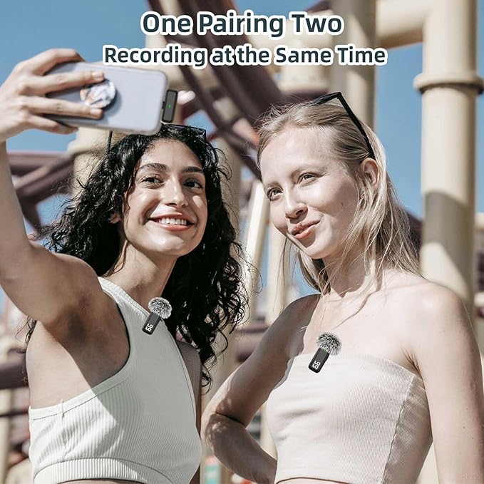2 in 1 Wireless Lavalier Microphone for iPhone Android Phone, Noise Canceling USB C Microphone with Charging Case for Video Recording Vlogging Tiktok YouTube