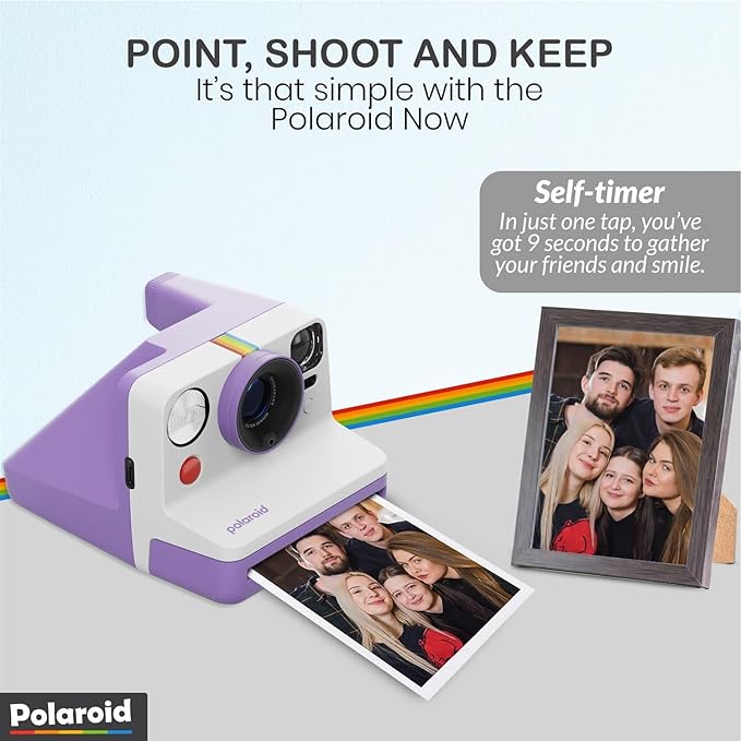 Polaroid Now Generation 3 I-Type Instant Camera (Purple) Bundle with Color I-Type Film (8 Exposures), Hard Protective Case, and Wrist Strap