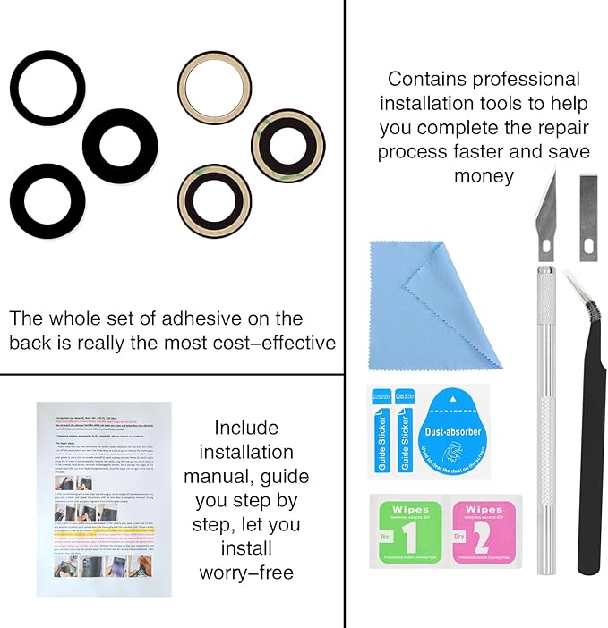 ASDAWN Back Rear Camera Lens Glass Replacement for iPhone 16 Pro 6.3 inches and iPhone 16 Pro Max 6.9 inches Camera Lens replacement with Pre-Installed Adhesive + Repair Tool Kit + Installation Manual
