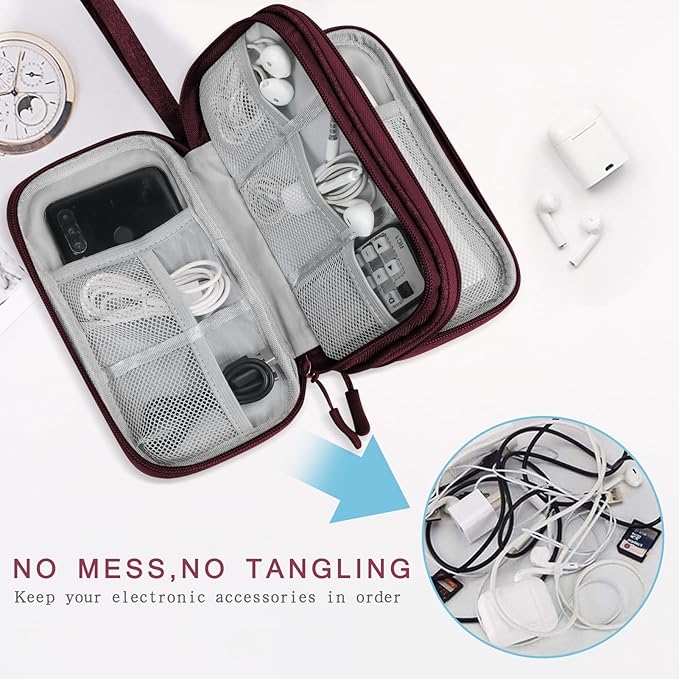 Skycase Electronic Organizer Travel Case - Waterproof Travel Cord Pouches for Organization, Cable Organizer, All-in-One Double Layers Storage Bag for Accessories, Charger, Cable, Wine Red