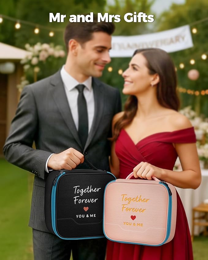 MATEIN Valentines Day Gifts for Couples, Mr and Mrs Gifts, Electronics Organizer Travel Case, 2-Pack Couple Cord Organizer Bag 2-in-1 Cable Storage Bag for Tech Accessories and Makeup