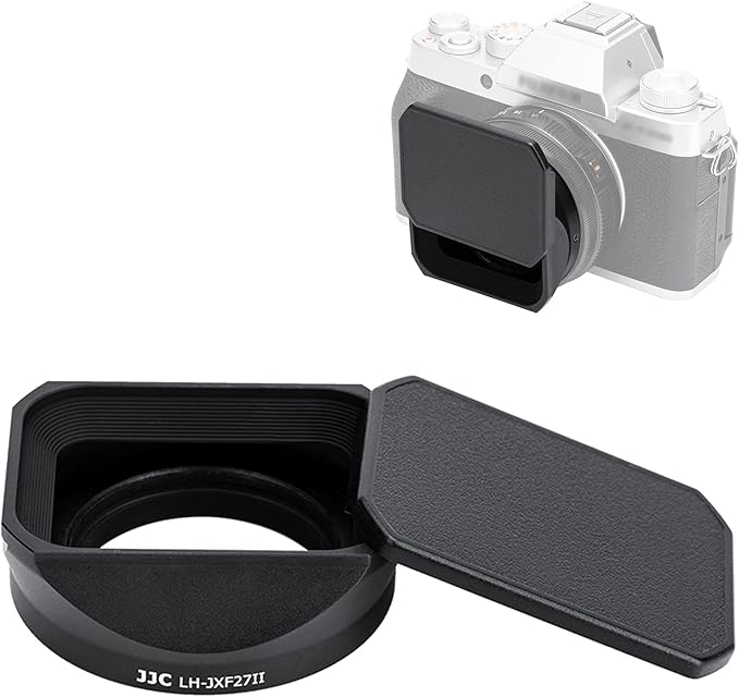 JJC Square Metal Camera Lens Hood Cover with Lens Cap Replaces LH-XF27 for Fujifilm XF 27mm F2.8 R WR & XF 27mm F2.8 Lens & XF 23mm F2.8 R WR on X-T5 X-T4 X-T3 X-T2 X-T30 II X-T20 X-T10 X-H2S X-H2