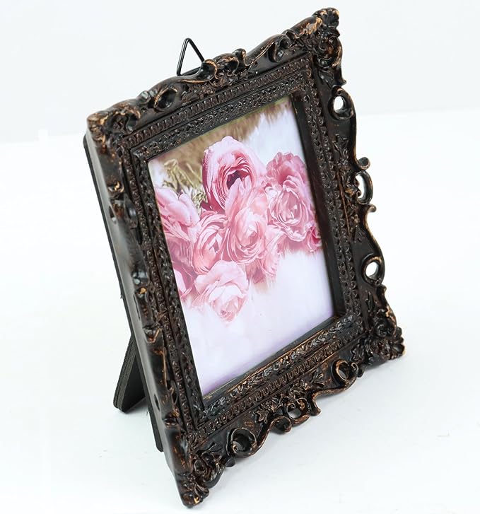 Hymmah Wallet Picture Frame Vintage Photo Frame Ornate Textured Hand-Crafted Resin Picture Frame with Easel & Hook for Tabletop & Wall Display, Decorative Floral Design Home Decor, Photo Gallery, Art,