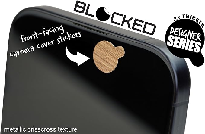 Webcam/Camera Vinyl Covers | 57 Tabbed Low-Tack Restickable Webcam Sticker | 3-Sizes | Wood Grain Textured 57-Pack Tabbed