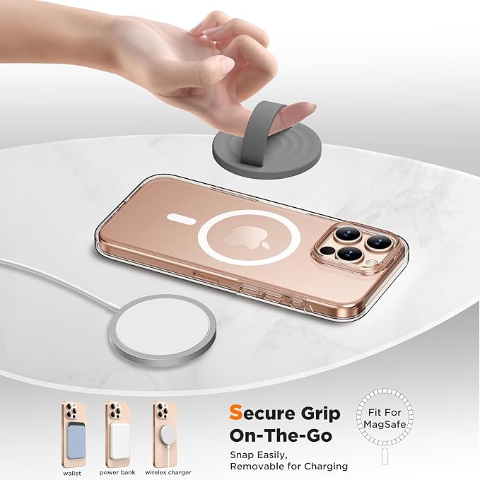 Magnetic Phone Grip Ring Holder, Liquid Silicone Magnet Cell Phone Grip Finger Loop, Compatible with Magsafe, Back of Phone for iPhone 17/16/15/14/13/12 Series, Gray