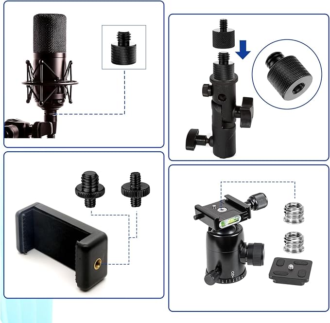 Tripod Screw Adapter 6 Pcs Aluminum Threaded Converter 1/4 Male to 3/8 Female and 3/8 Male to 1/4 Female for Tripod Camera Monitor Mic Stand Light Stand (Black)