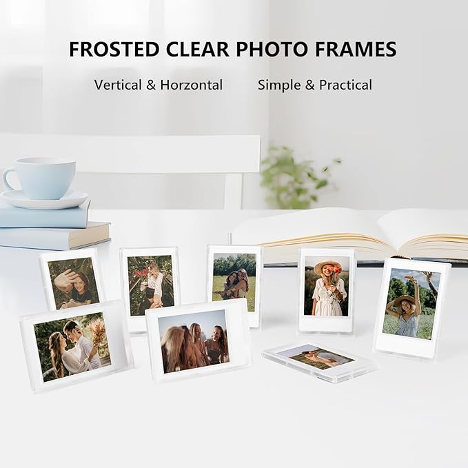 HIYQIN 2x3 Frosted Clear Photo Frames - 8 Pack Small Photo Frames for 3” Fujifilm Instax Mini Film - for Instax Mini 12 11 9 8 7s 90 99 40 EVO Tabletop Frame, 2x3 Photo Dispaly - Frosted Clear