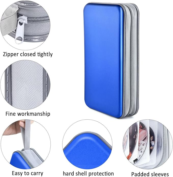 DVD Case, Bivisen CD Case Holder Wallet Binder 96 Capacity CD/DVD Cases Storage Holder Binder Organizer Wallet Book for Car Home Travel (Blue)