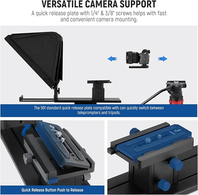 NEEWER Teleprompter X16 with RT113 Remote & App Control, 16" Beamsplitter, Aluminum Alloy Foldable Design, QR Plate Compatible with 501PL iPad Android Tablet Camera Camcorder Up to 44lb/20kg