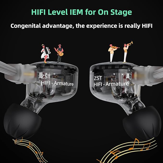 YINYOO KZ ZST Hybrid Banlance Armature with Dynamic in-Ear Earphone 1BA+1DD HiFi Headset in Ear Monitors Headphones Wired Earbuds Gaming Earbuds (ZST mic)