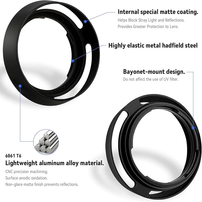 Haoge LH-ZV09 Round Metal Lens Hood Compatible with Carl Zeiss C Biogon T* 4.5/21 21mm f4.5 ZM, C Sonnar T* 1.5/50 50mm f1.5 ZM Lens