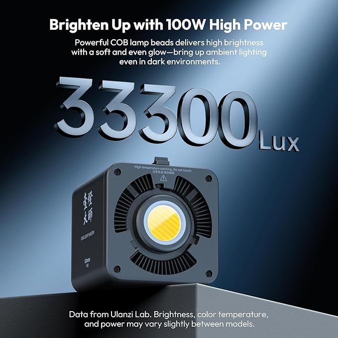 ULANZI 100W RGB Portable LED Video Light w DC Power Adapter, 88.8Wh Build-in Battery Metal Mini Adjustable Color Temperature COB Continuous Output Lighting Handheld Spotlight 2700K-6500K for Video