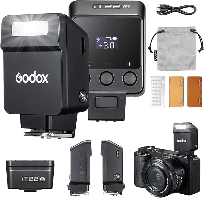 Godox iT22 N Mini Flash for Nikon Built-in 7.4V 300mAh Battery Manual/TTL Modes 700+ Flashes 1.5s Recycle Hot Shoe Flash with Diffuser/Color Filters Accessories for Nikon Cameras