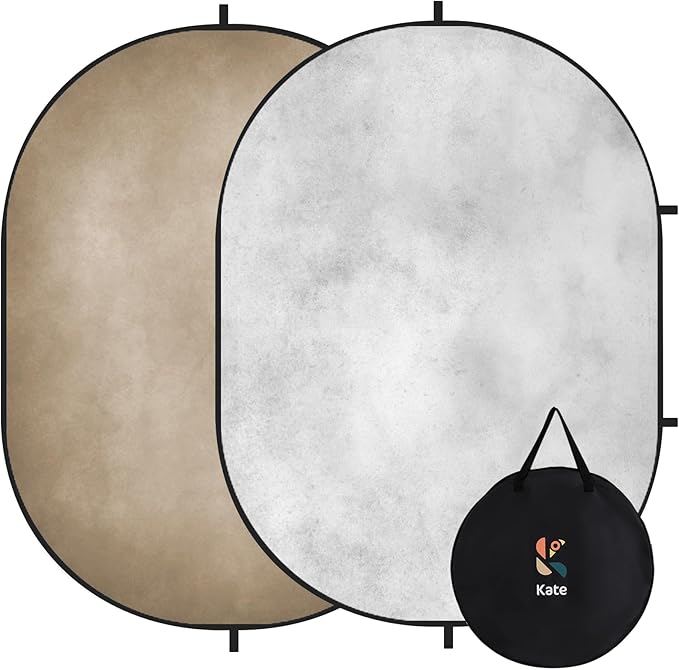Kate Collapsible Backdrop Pop up Photo Backdrops Foldable Background Portable for Headshot,Portrait Photography,Video,5x6.5ft,Beige/Grey